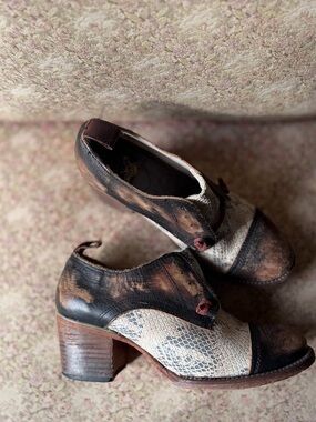 Freebird Catalina Two-Tone Brown & Cream Heeled Ankle Shoes